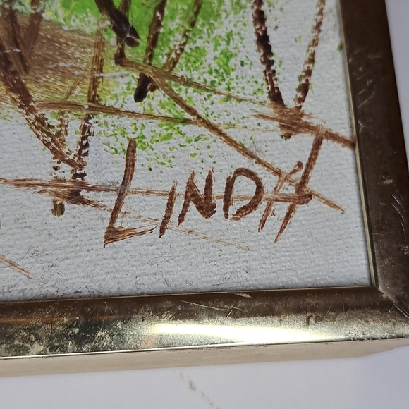 Vintage Garden Scene Wall Art with Gold Frame Signed By LINDA 12x16 - Picture 8 of 16